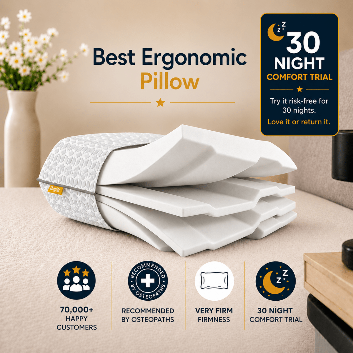 Brightr® Eclipse Adjustable Firm Memory foam pillow - Joe’s Haven