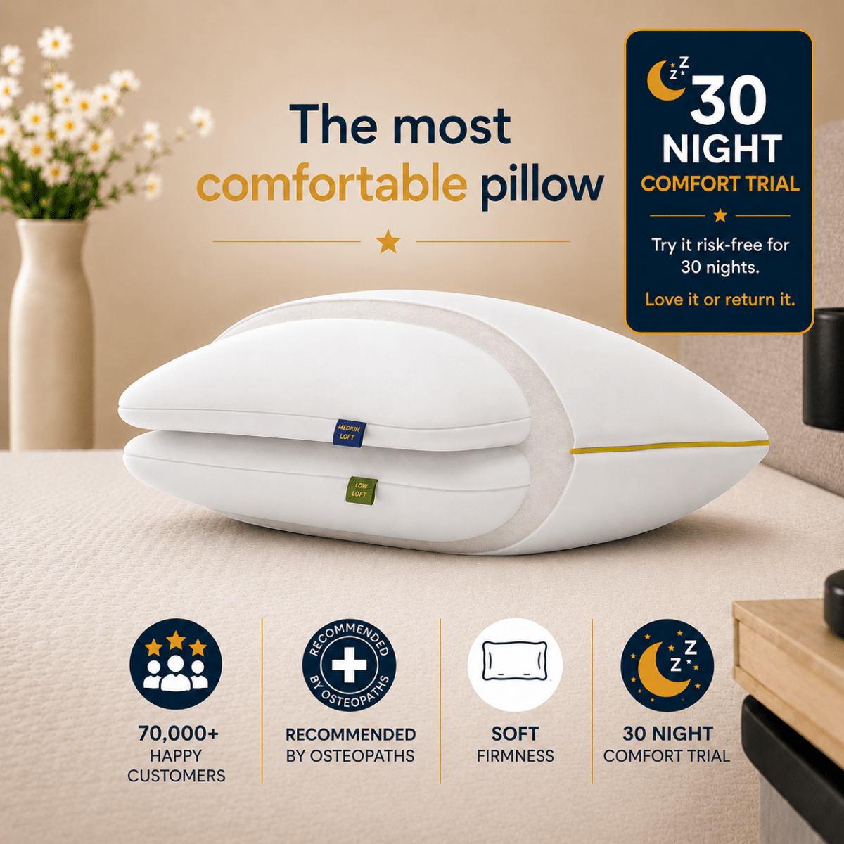 Brightr® Nox Vegan Best Down Alternative pillow - Joe’s Haven