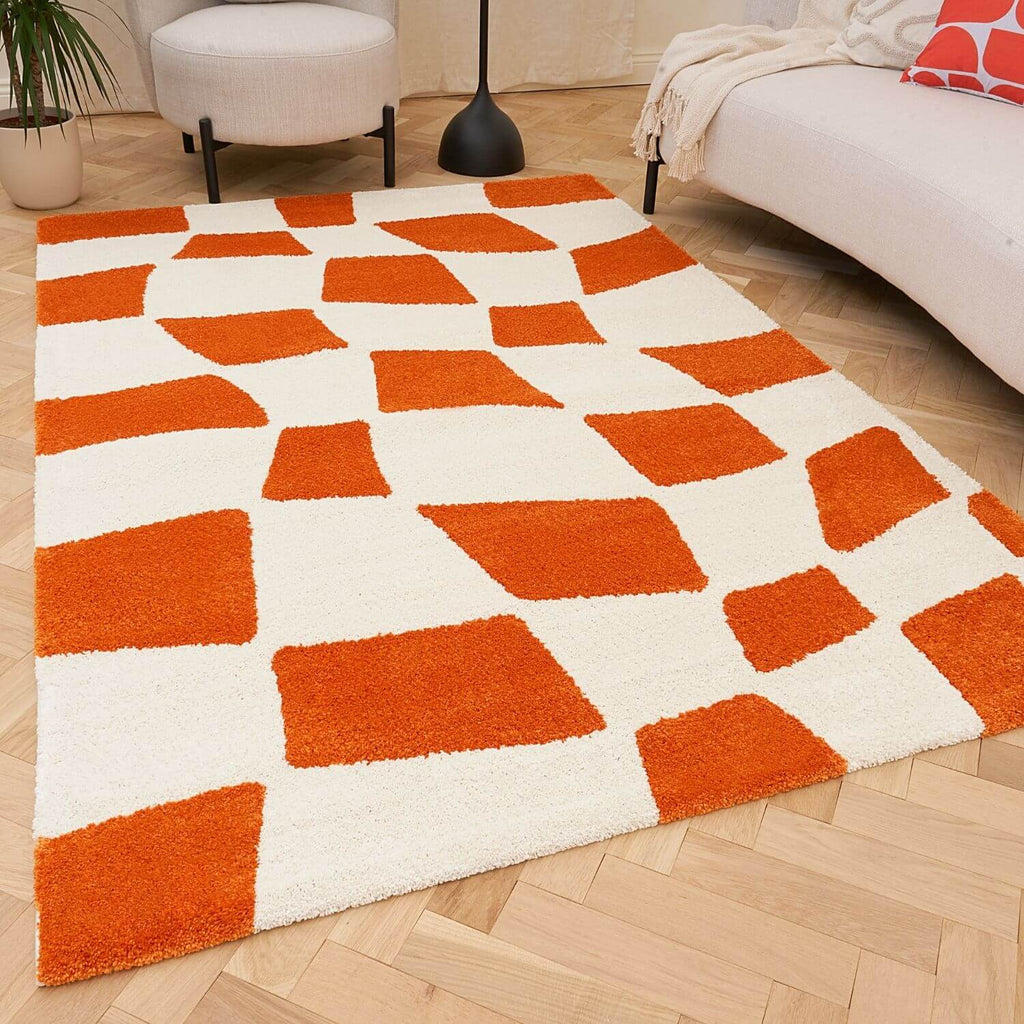 Joli Checkered Orange & White Rug - Joe’s Haven