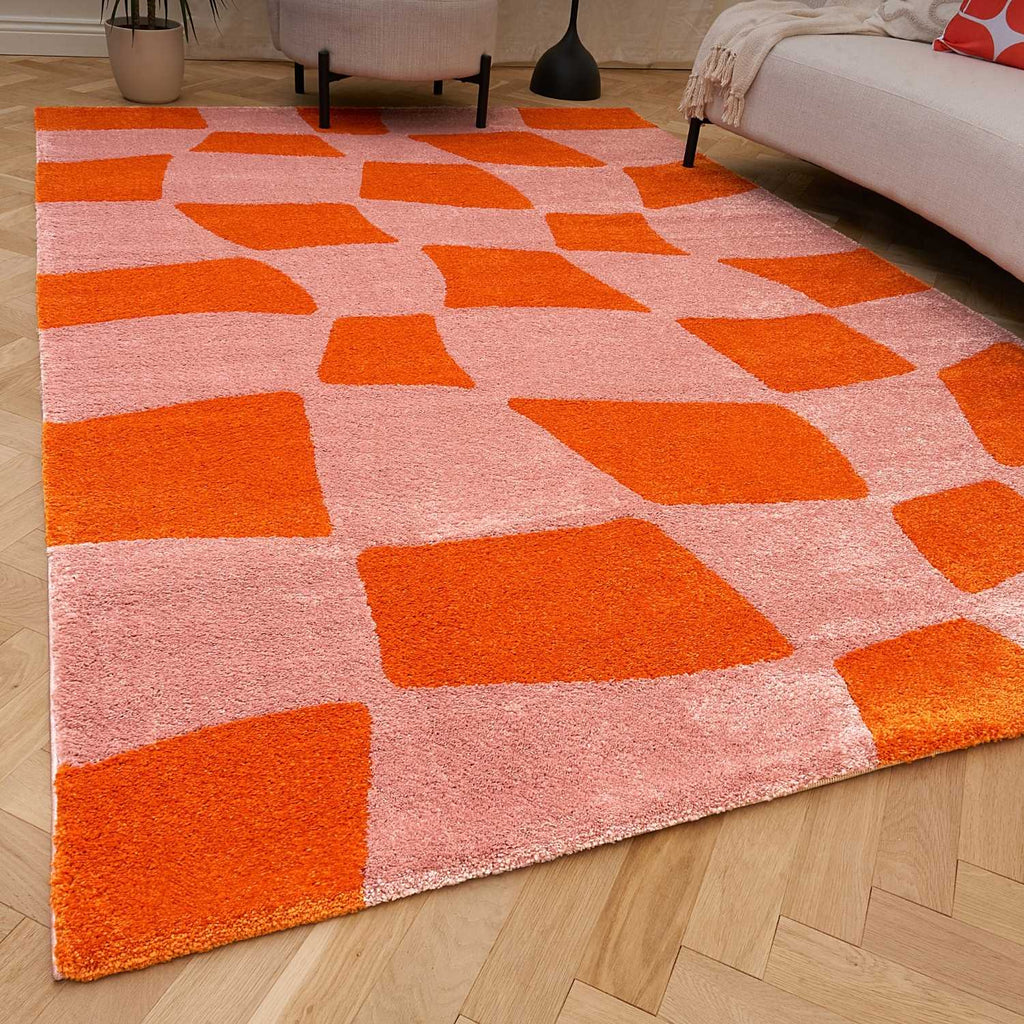 Joli Checkered Orange & Pink Rug - Joe’s Haven