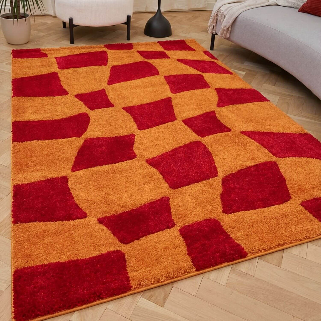 Joli Checkered Red & Orange Rug - Joe’s Haven