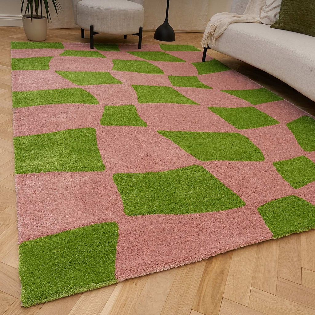 Joli Checkered Green & Pink Rug - Joe’s Haven