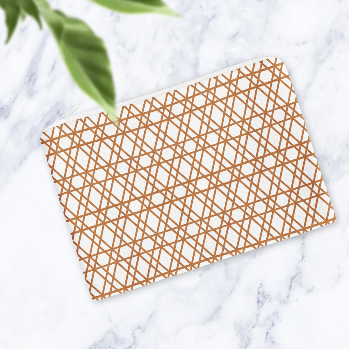 Geometric Copper Makeup Bag - Handmade Cosmetic Pouch in Warm Brown Tones - Joe’s Haven