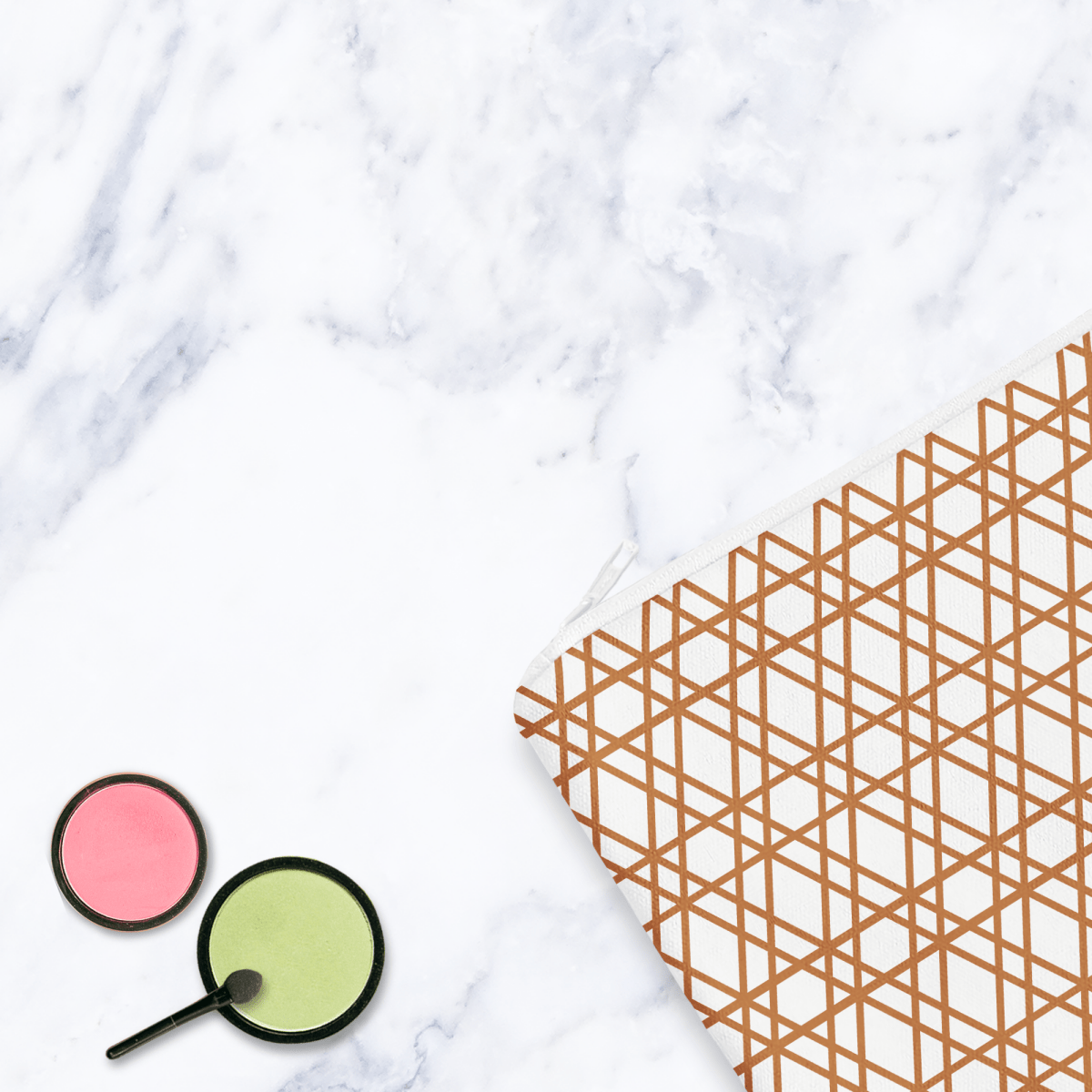 Geometric Copper Makeup Bag - Handmade Cosmetic Pouch in Warm Brown Tones - Joe’s Haven