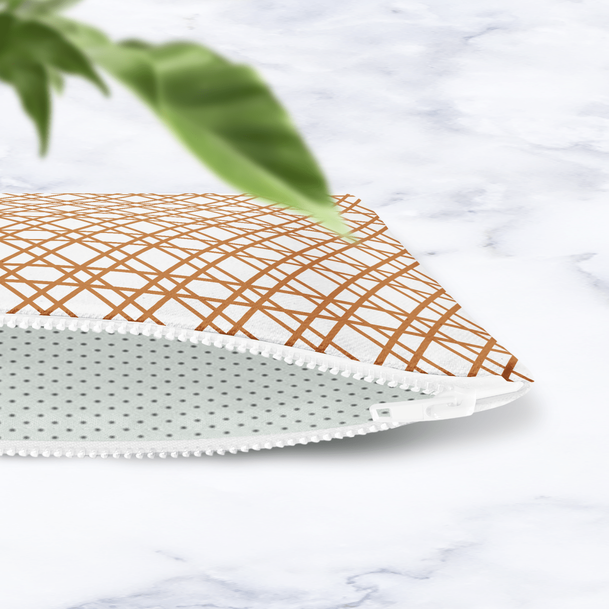 Geometric Copper Makeup Bag - Handmade Cosmetic Pouch in Warm Brown Tones - Joe’s Haven