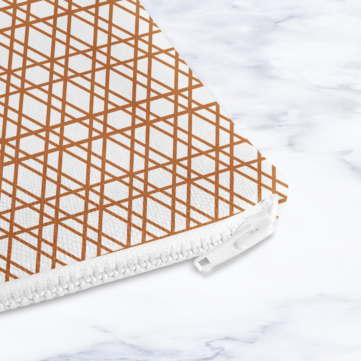 Geometric Copper Makeup Bag - Handmade Cosmetic Pouch in Warm Brown Tones - Joe’s Haven