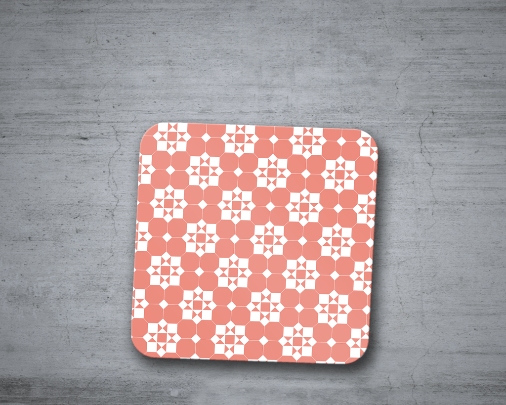 Coral and White Geometric Tiles Design Coasters, Table Decor Drinks Mat - Joe’s Haven