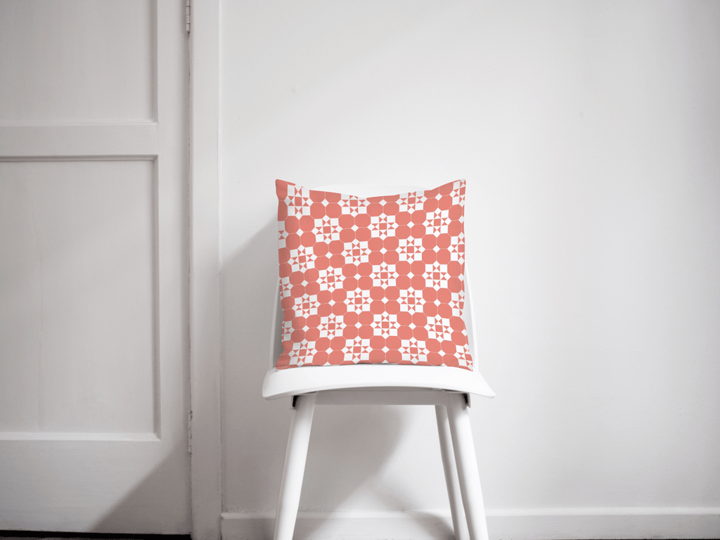 Coral and White Geometric Tiles Design Cushion, Throw Pillow - Joe’s Haven