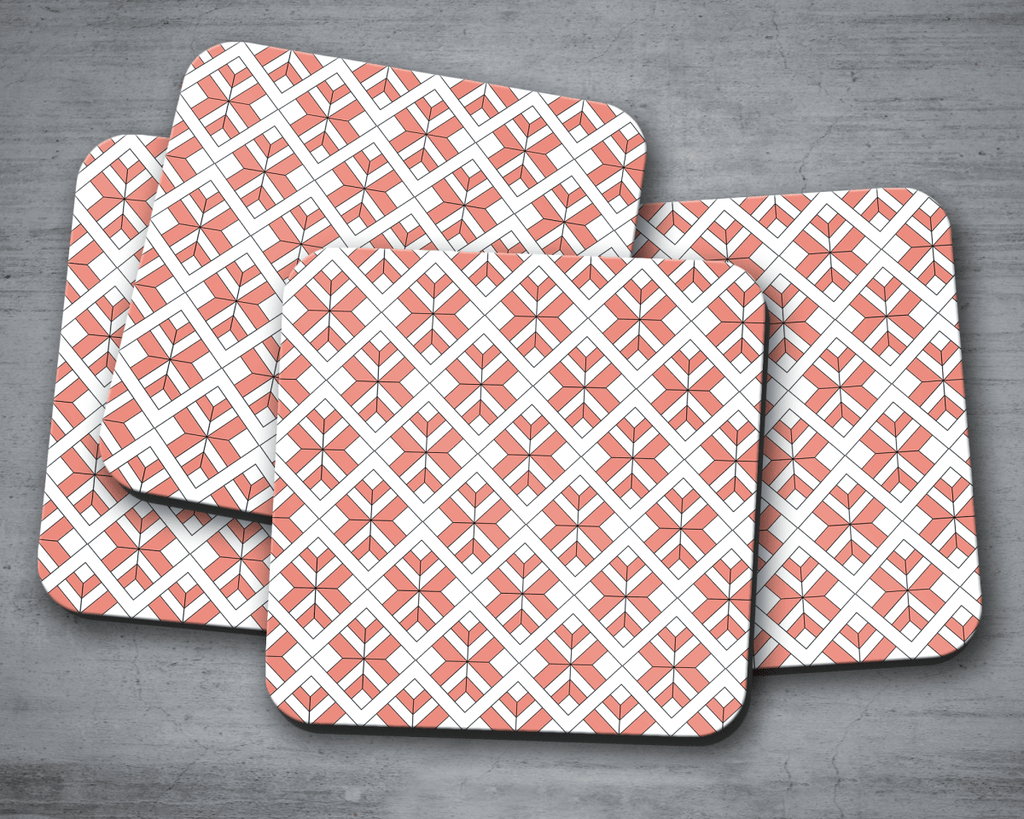 Coral and White Geometric Design Coasters, Table Decor Drinks Mat - Joe’s Haven