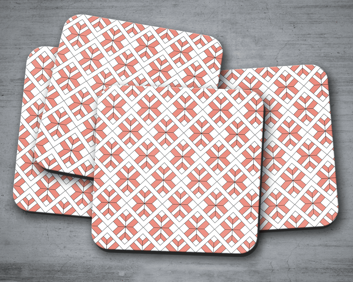 Coral and White Geometric Design Coasters, Table Decor Drinks Mat - Joe’s Haven