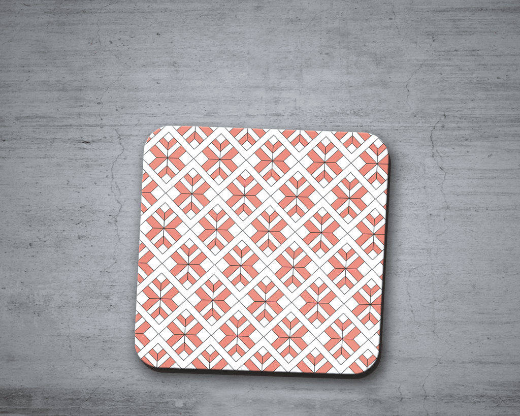 Coral and White Geometric Design Coasters, Table Decor Drinks Mat - Joe’s Haven