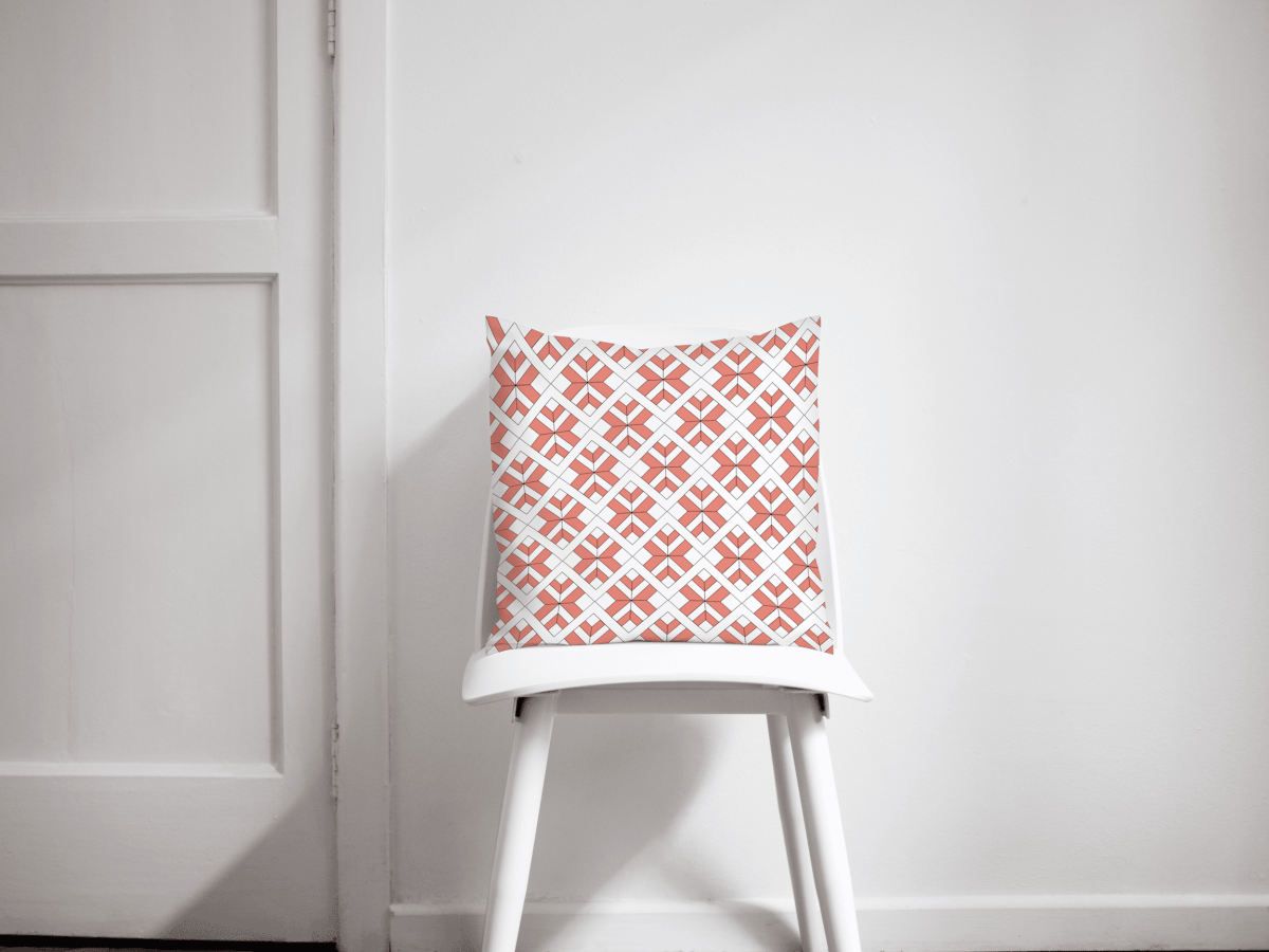 Coral and White Geometric Design Cushion, Throw Pillow - Joe’s Haven