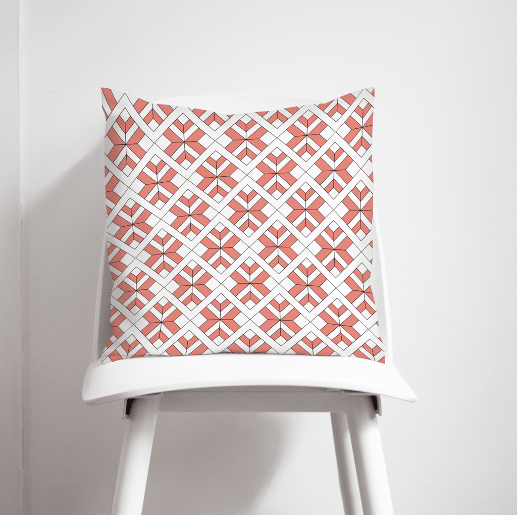 Coral and White Geometric Design Cushion, Throw Pillow - Joe’s Haven