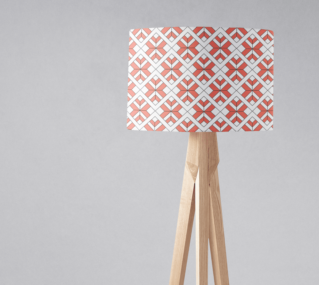 Coral and White Geometric Design Lampshade, Ceiling or Table Lamp Shade - Joe’s Haven