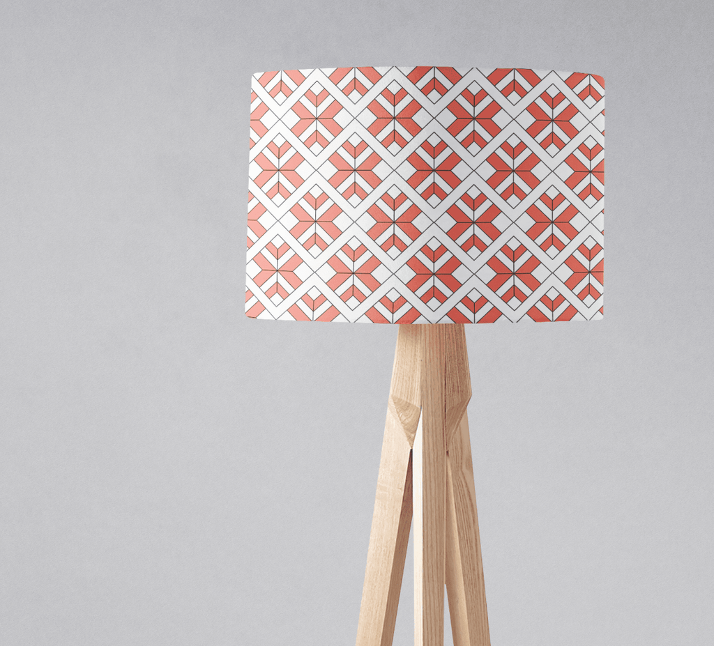 Coral and White Geometric Design Lampshade, Ceiling or Table Lamp Shade - Joe’s Haven