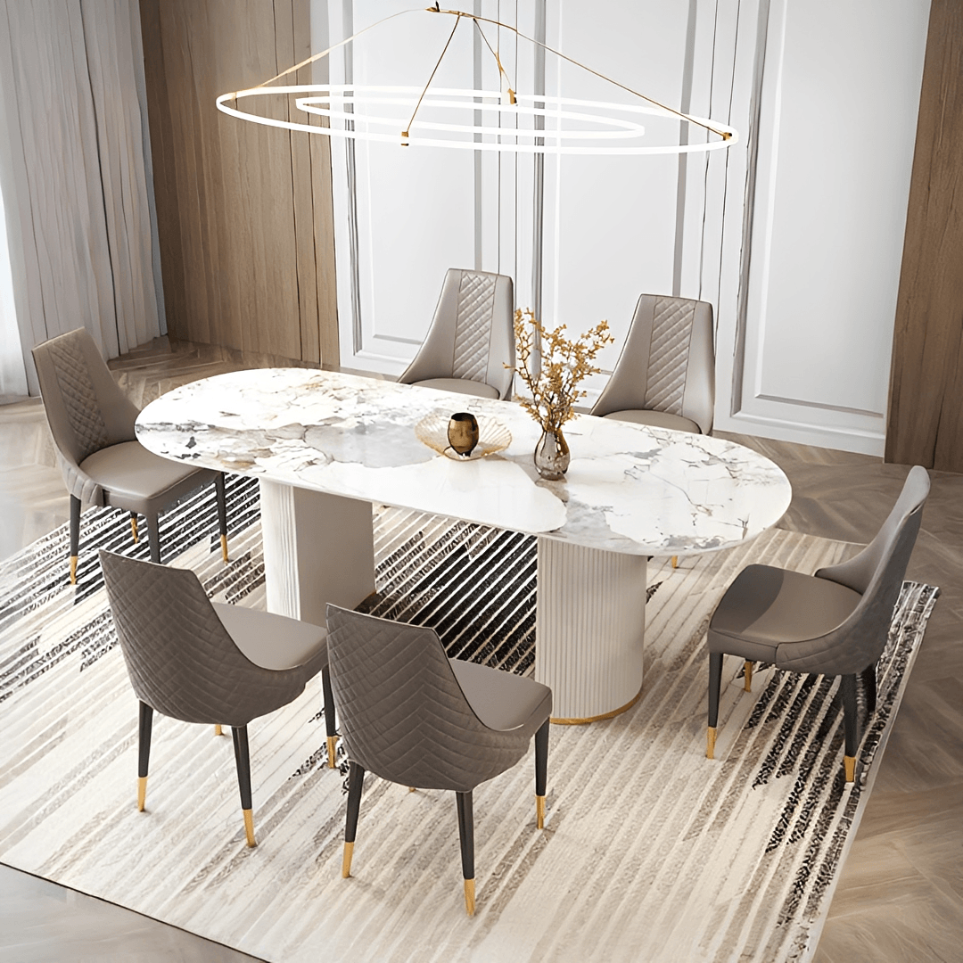 Costanza Oval Dining Table, Sintered Stone, White - Joe’s Haven