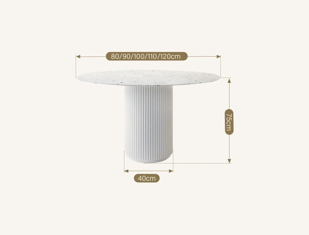 Cracky White Round Dining Table, Premium Terrazzo And Wood Base - Joe’s Haven