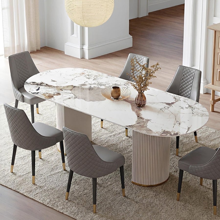 Costanza Oval Dining Table, Sintered Stone, White - Joe’s Haven