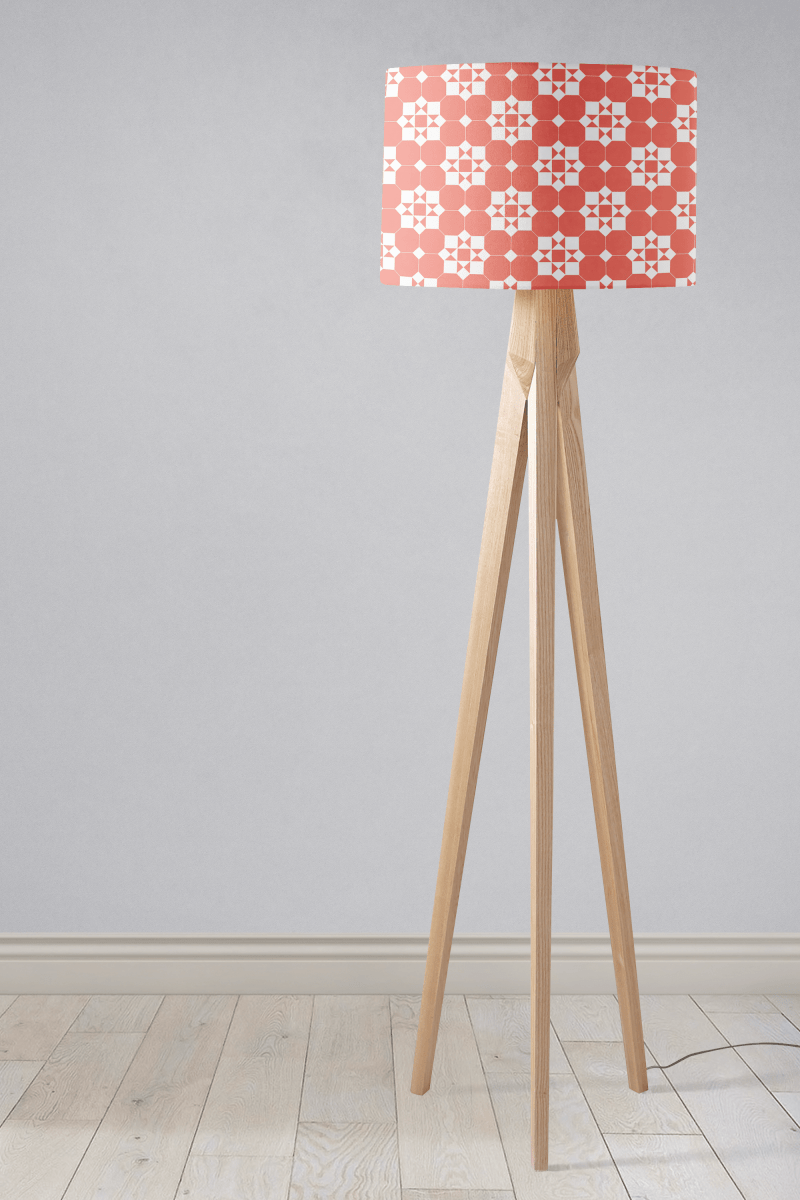 Coral and White Geometric Tiles Design Lampshade, Ceiling or Table Lamp Shade - Joe’s Haven