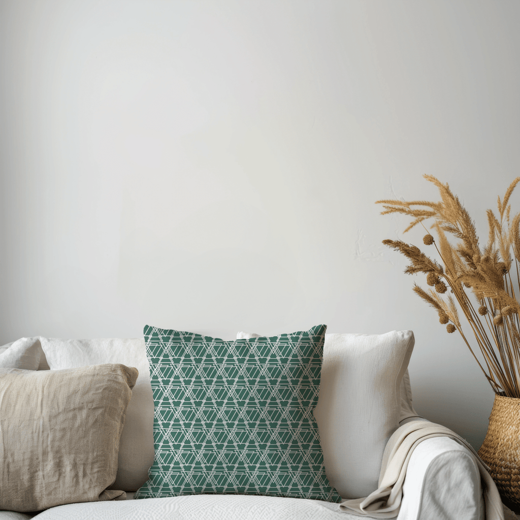 Dark Green Triangle Pattern Cushion – Modern Geometric Cotton Cushion Cover - Joe’s Haven