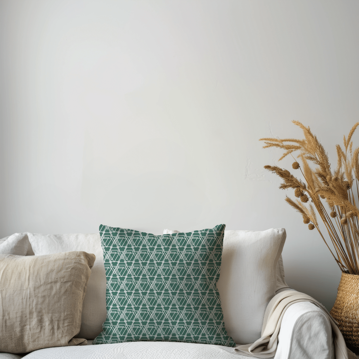 Dark Green Triangle Pattern Cushion – Modern Geometric Cotton Cushion Cover - Joe’s Haven