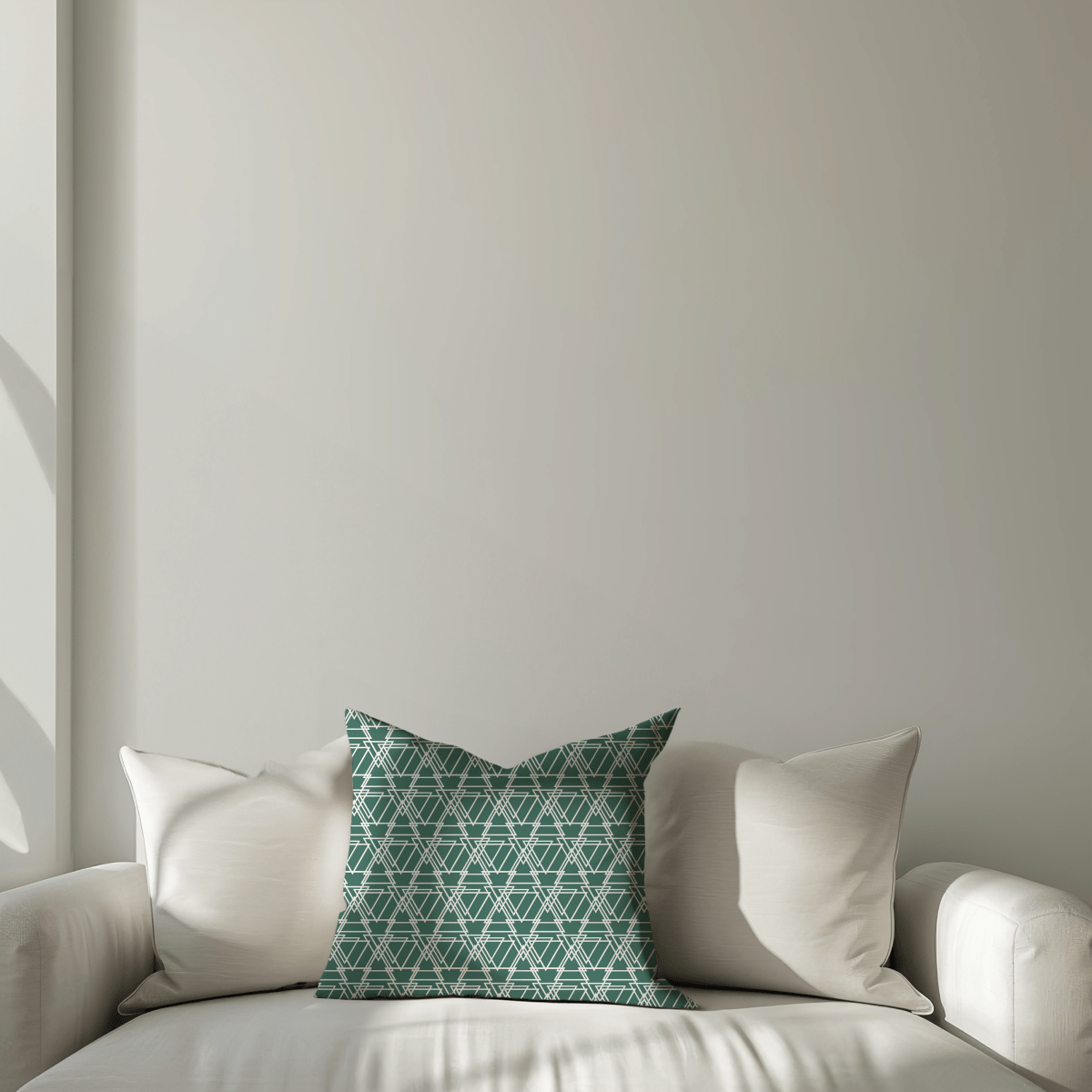 Dark Green Triangle Pattern Cushion – Modern Geometric Cotton Cushion Cover - Joe’s Haven