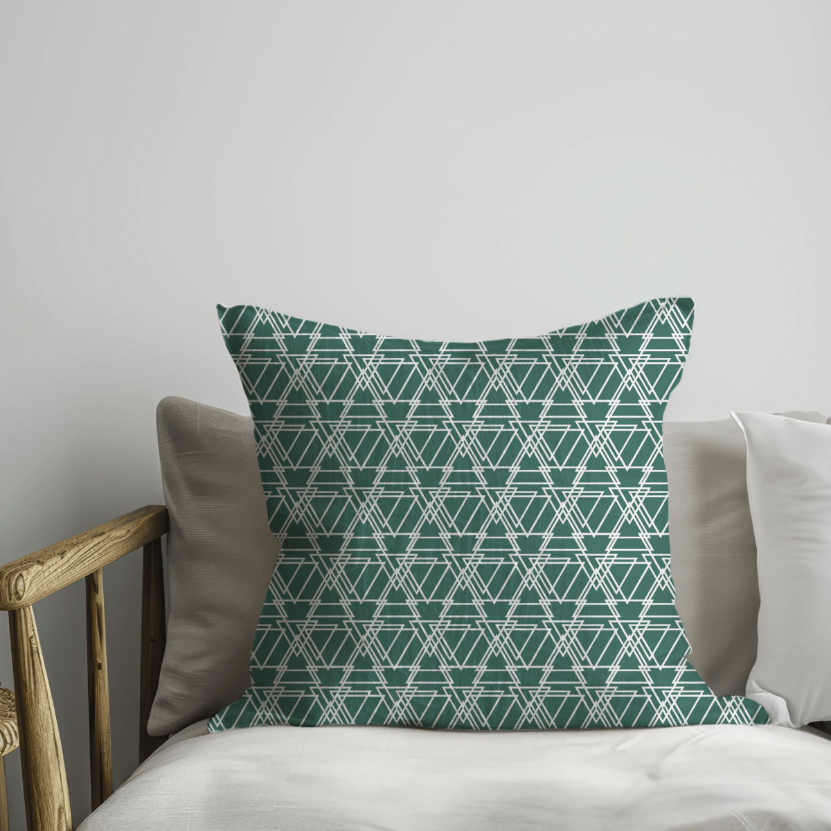 Dark Green Triangle Pattern Cushion – Modern Geometric Cotton Cushion Cover - Joe’s Haven