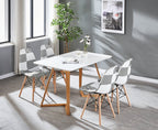Black/White Patchwork Modern Dining Chair with Wooden Legs & Black Metal Wire Frame - Joe’s Haven