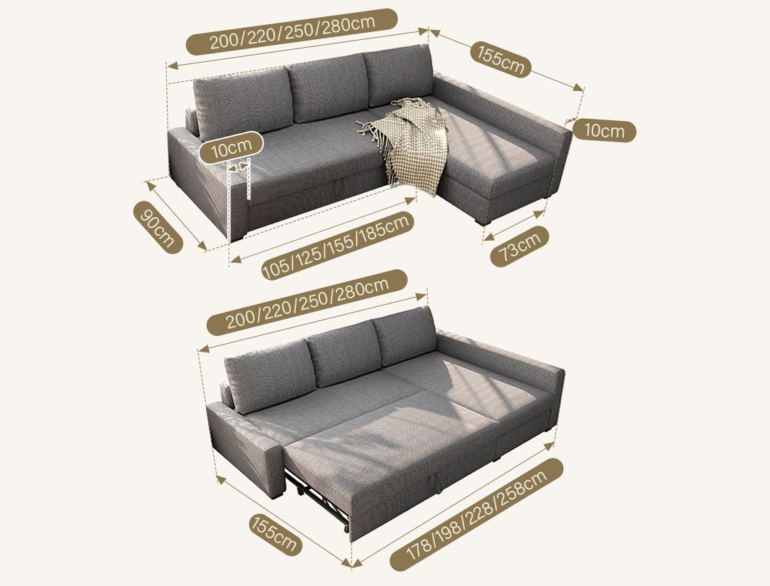 Edwards Three Seater Corner Sofa Bed With Storage, Linen - Joe’s Haven