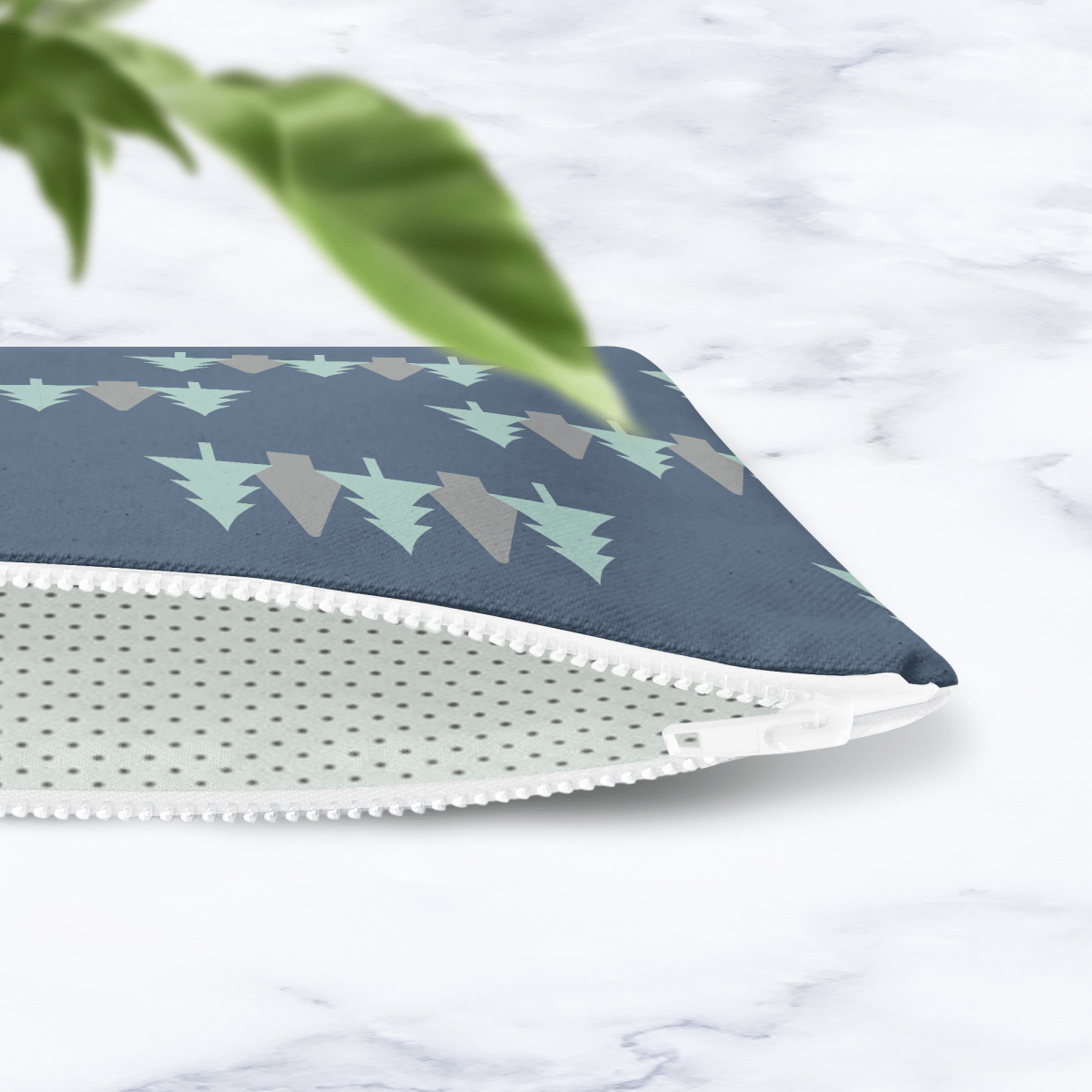 Navy Blue Scandinavian Forest Makeup Bag - Handmade Cosmetic Pouch with Water Resistant Lining - Dog Lover Gift - Travel Beauty Bag - Joe’s Haven