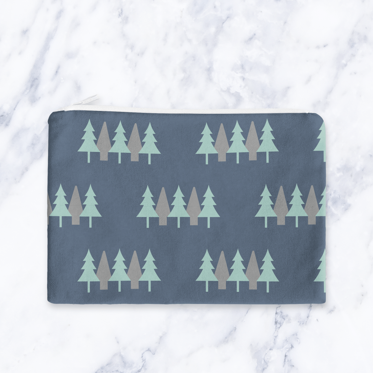 Navy Blue Scandinavian Forest Makeup Bag - Handmade Cosmetic Pouch with Water Resistant Lining - Dog Lover Gift - Travel Beauty Bag - Joe’s Haven