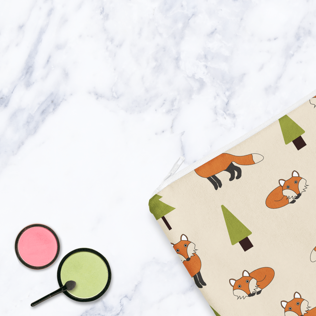Beige Scandi Foxes Make Up Bag - Cream Cosmetic Bag - Travel Pouch - Handmade Toiletry Bag - Contemporary Geometric Beauty Case - Joe’s Haven