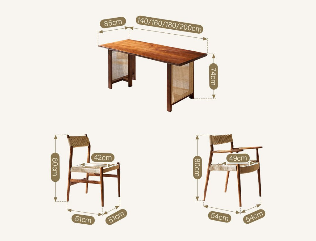 Fuchs Dining Table, Solid Wood & Rattan, Dark Oak - Joe’s Haven