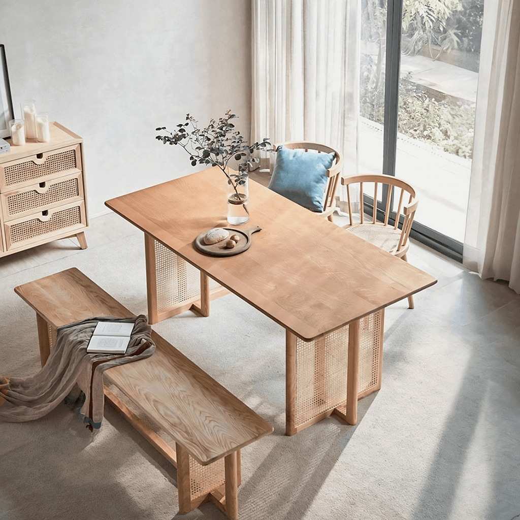 Gavril Rattan Dining Table, Oak, Rectangle - Joe’s Haven