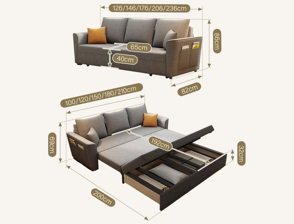 Gertrude Two Seater Sofa Bed, Linen - Joe’s Haven