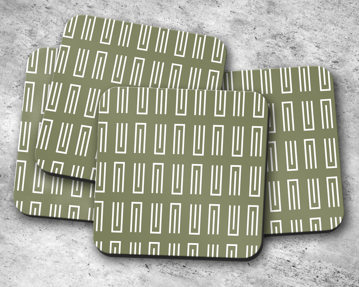 Green Geometric Coasters, Table Decor Drinks Mat - Joe’s Haven