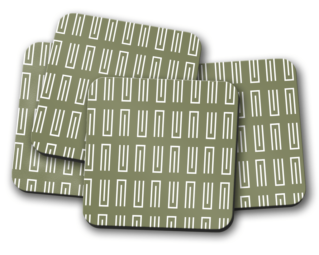 Green Geometric Coasters, Table Decor Drinks Mat - Joe’s Haven
