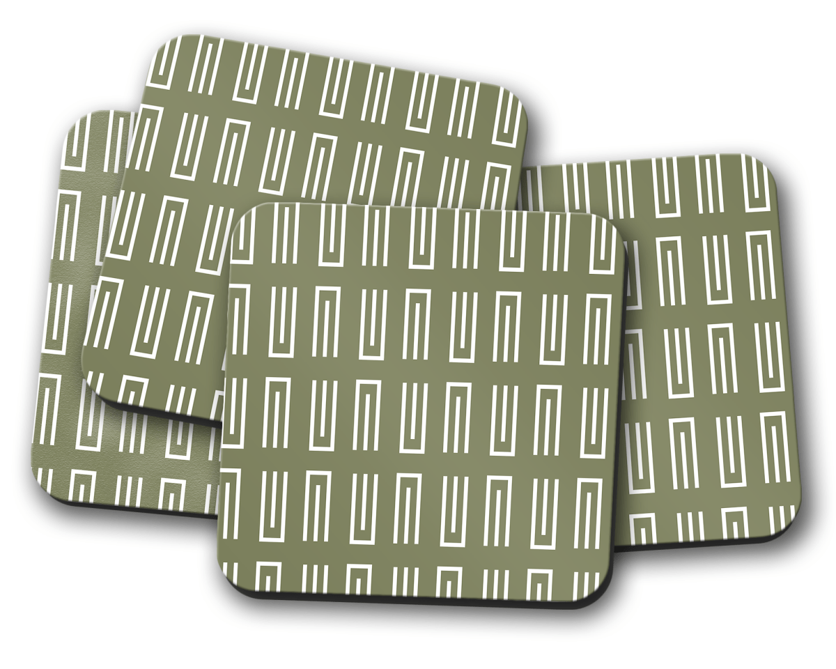 Green Geometric Coasters, Table Decor Drinks Mat - Joe’s Haven