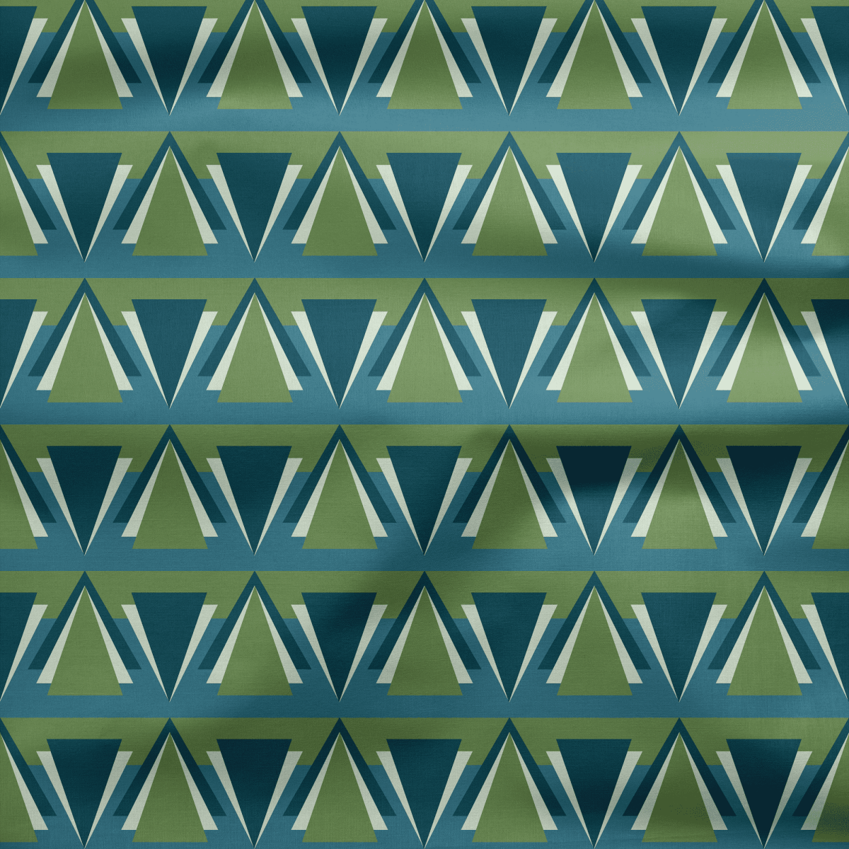 Green and Blue Art Deco Geometric Cotton Drill Fabric - Joe’s Haven