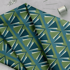Green and Blue Art Deco Geometric Cotton Drill Fabric - Joe’s Haven