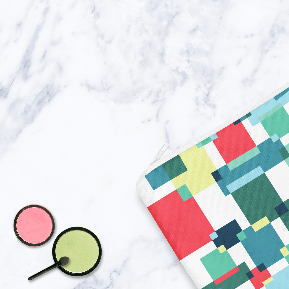 Geometric Abstract Makeup Bag - Colourful Block Pattern Cosmetic Pouch Travel Beauty Case Canvas - Joe’s Haven