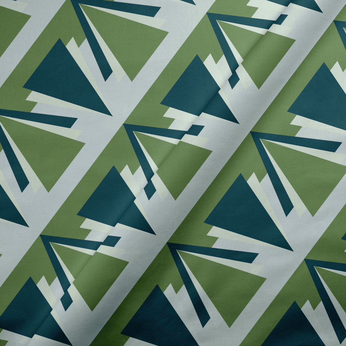 Green and Grey Art Deco Geometric Cotton Drill Fabric - Joe’s Haven