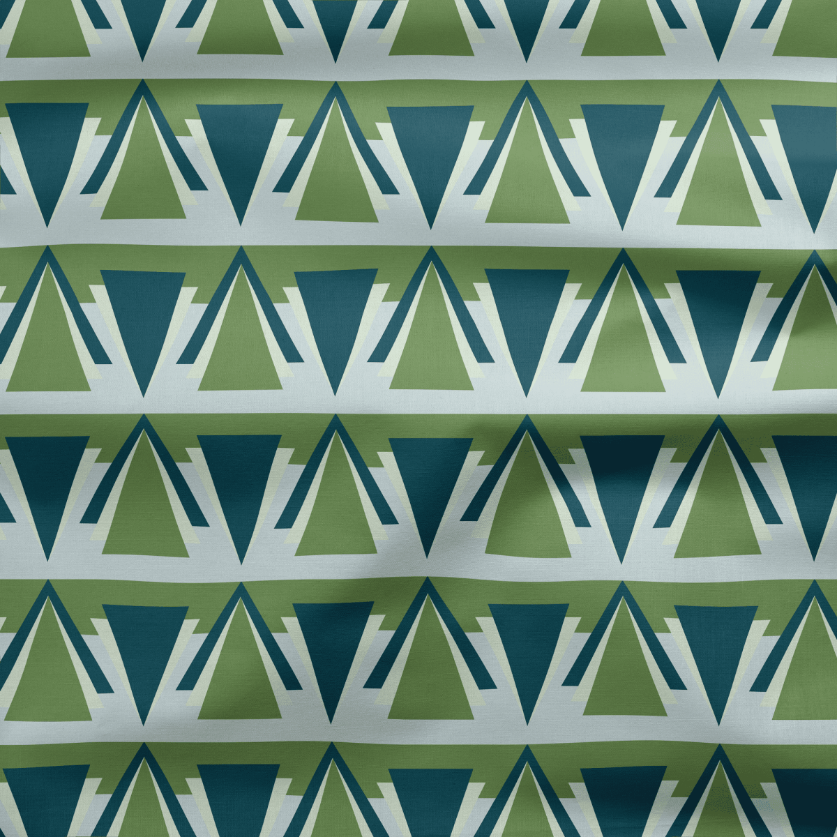 Green and Grey Art Deco Geometric Cotton Drill Fabric - Joe’s Haven