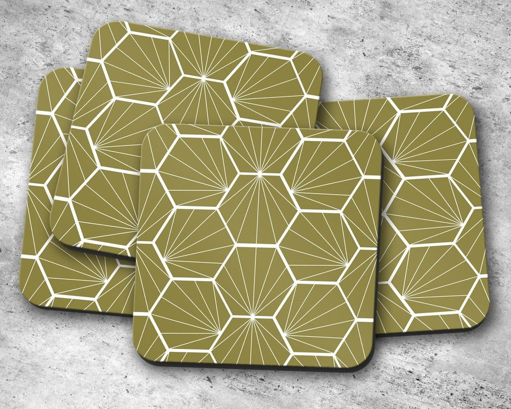 Olive Green Geometric Hexagons Placemats, Set of 4 or Set of 6 - Joe’s Haven