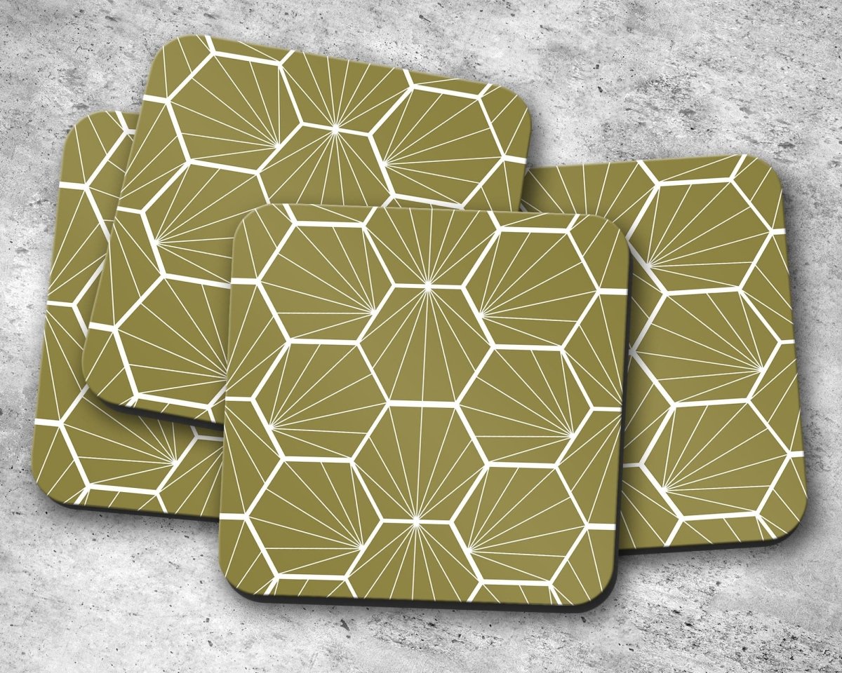 Olive Green Geometric Hexagons Placemats, Set of 4 or Set of 6 - Joe’s Haven