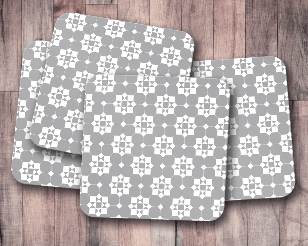Grey and White Geometric Tiles Design Coasters, Table Decor Drinks Mat - Joe’s Haven
