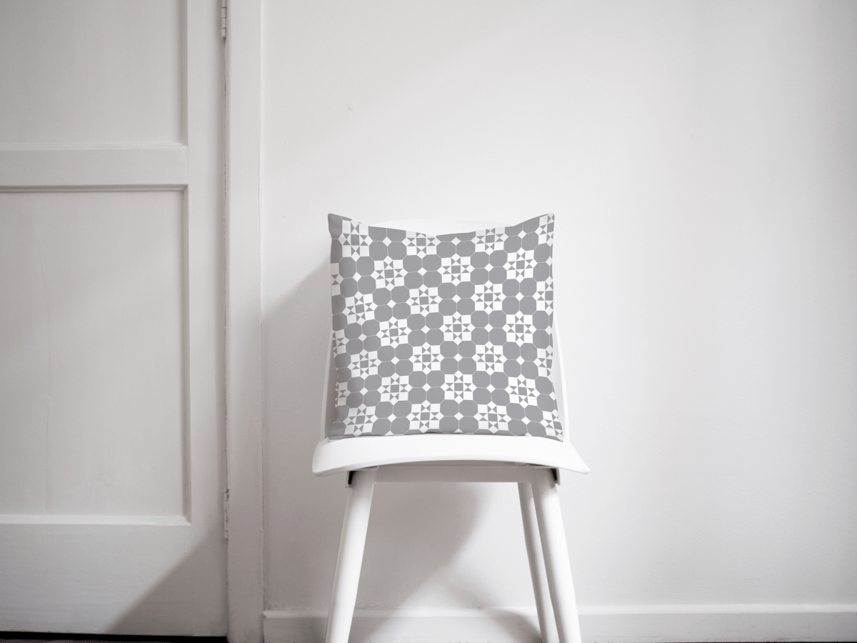 Grey and White Geometric Tiles Design Cushion, Throw Pillow - Joe’s Haven