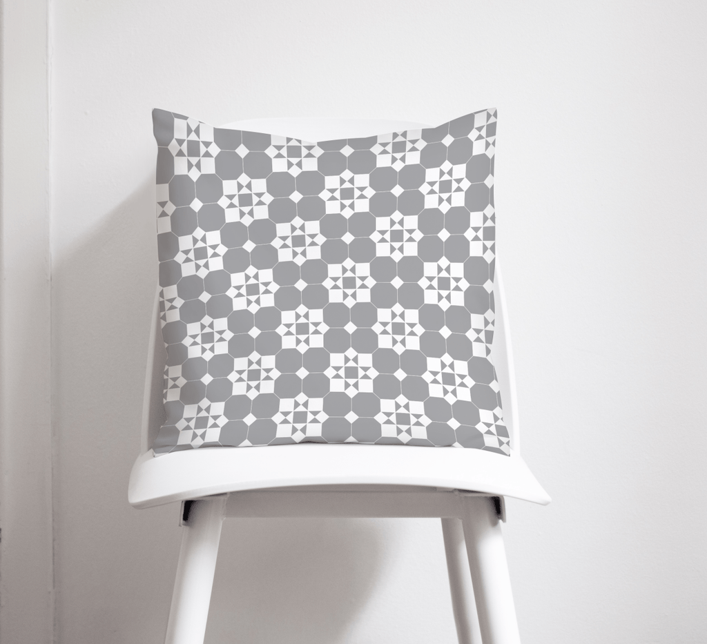 Grey and White Geometric Tiles Design Cushion, Throw Pillow - Joe’s Haven