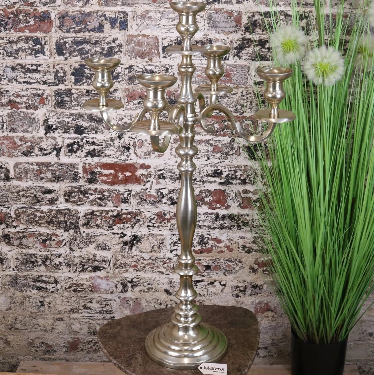 Zira Antiqued Gold 5 Candle Candelabra Centerpiece 84cm - Joe’s Haven