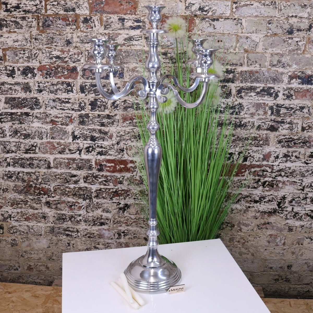 Mula Polished Silver 5 Candle Candelabra Centerpiece 105cm - Joe’s Haven